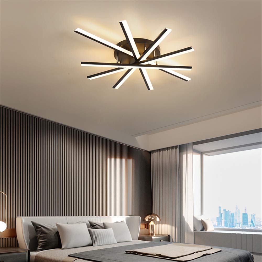 LED dimmable Ceiling Light, 60W, Modern Multi-Head Stacking Design, with Remote Control, Acrylic lampshade, Suitable for Living Room, Bedroom, Dining Room, Kitchen, Black,95 * 95 * 12CM