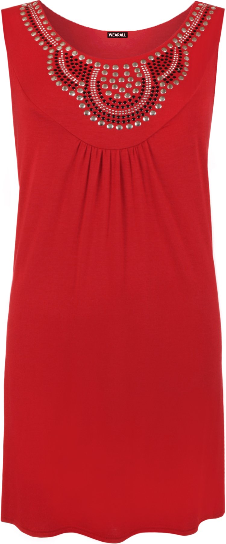 Wearall Women's Red Sleeveless Long Stud Top Plus Size Stretch Scoop Neck 24/26