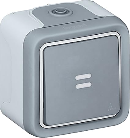 Interruptor Legrand Plexo 10A Impermeable IP55 - Marcha Y Vuelta, Color Gris, Montaje Fácil Sin Herramientas