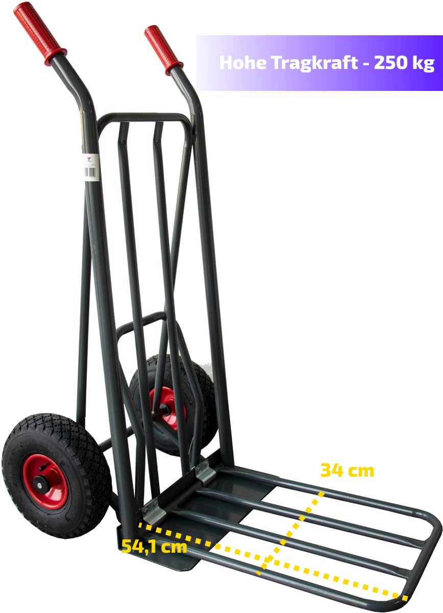 Ravendo Profi Sackkarre klappbar Transportkarre 250kg mit Easy-Tip-Funktion (Easy-Tip für leichtes Kippen und 50% Gewichtsbelastung, hochwertiges Luftrad, zusätzliche Ladefläche) Grau, sehr robust