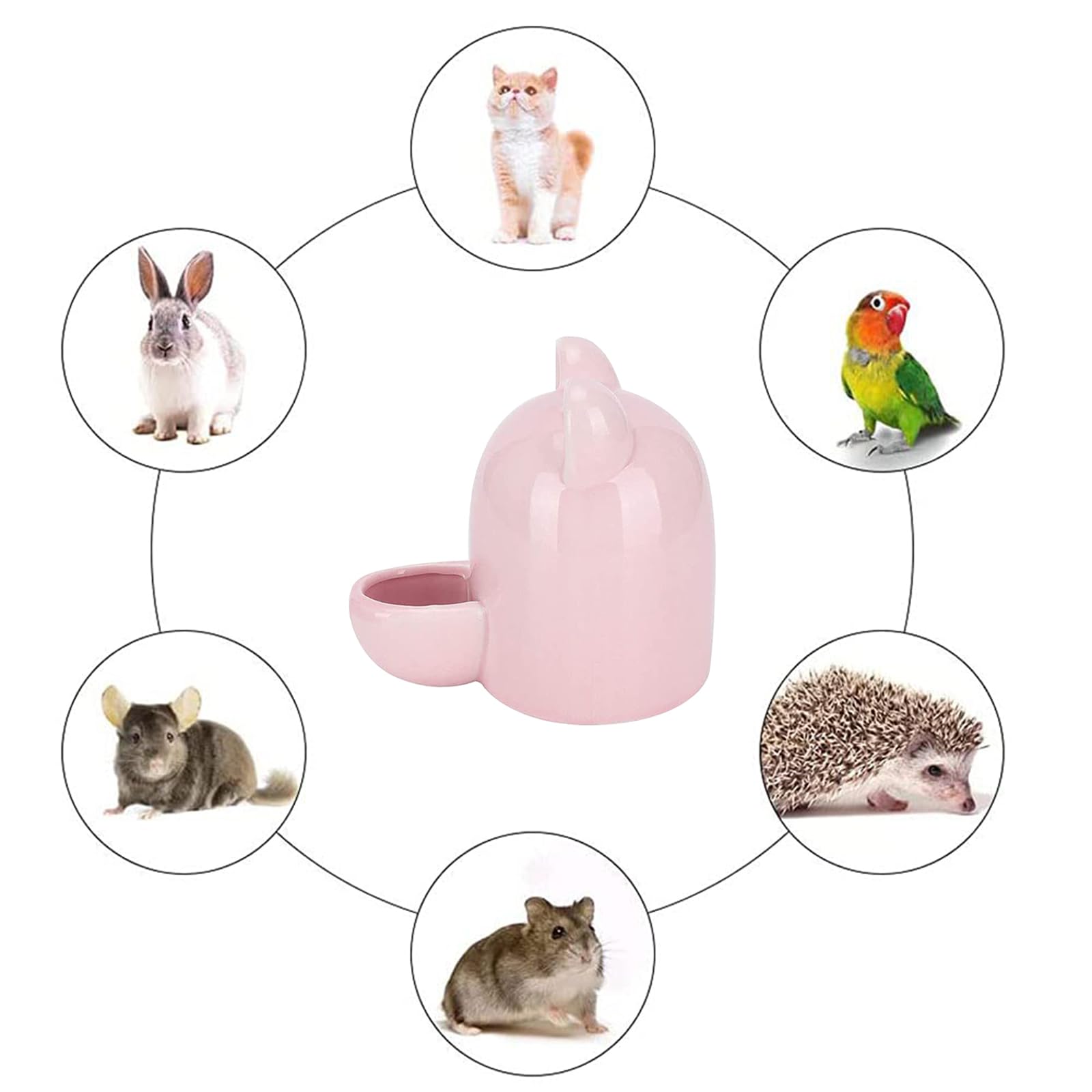 Bottiglia d'Acqua e Ciotola in Ceramica per Criceti, Silenziosa e Stabile per Cincillà, Cavie, Ricci, Uccelli (Rosa, 300ml)