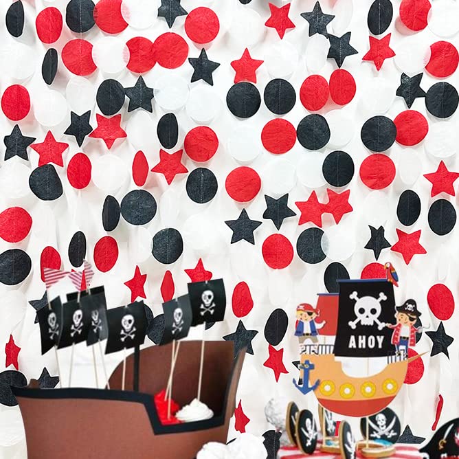 Image of 173 Ft Red Black and White Party Decorations Big Star Circle Dots Backdrop Streamer Garland for Graduation Birthday Engagement Wedding Bachelorette Casino Poker Pirate Theme Party Supplies
