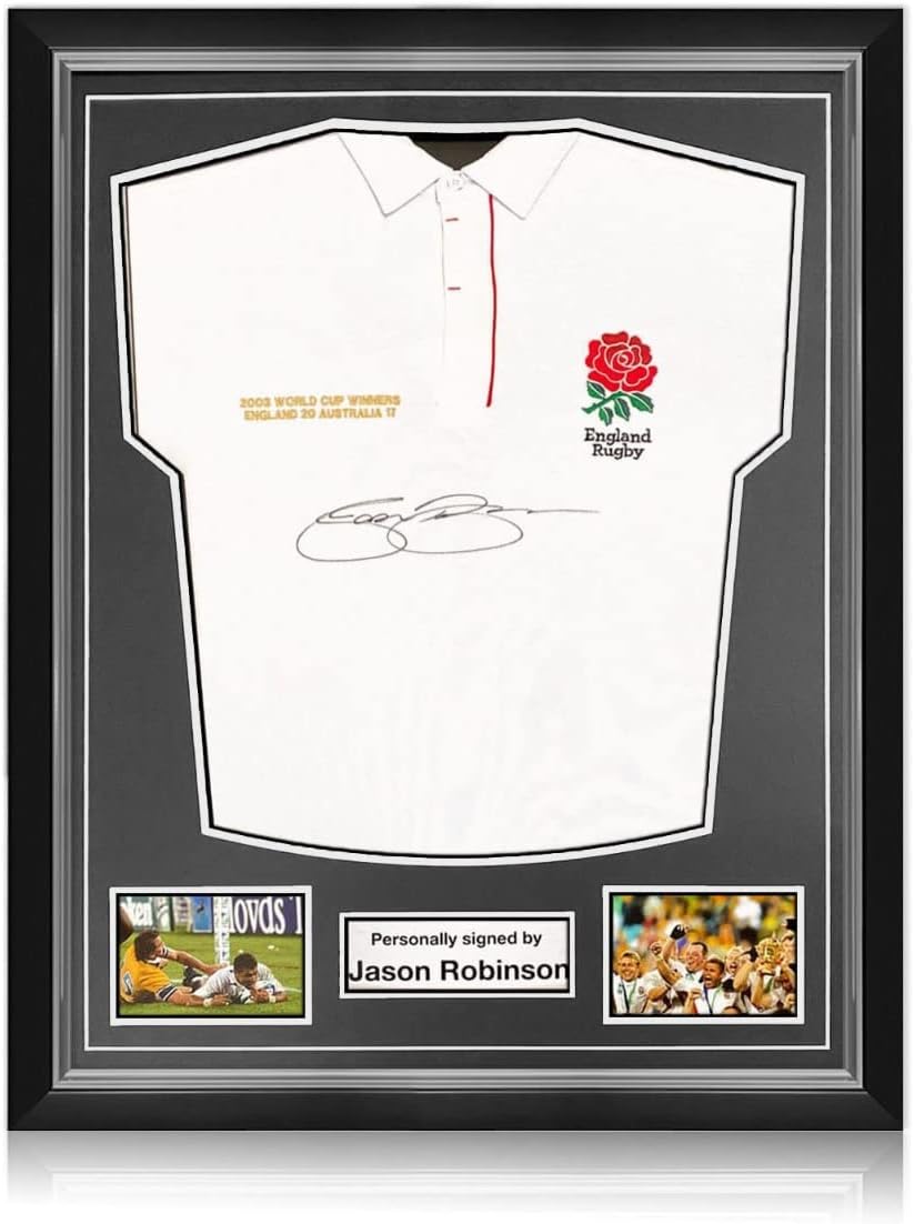 Jason Robinson Signed England Rugby Jersey. Superior Frame | Autographed Memorabilia, One-Size, White