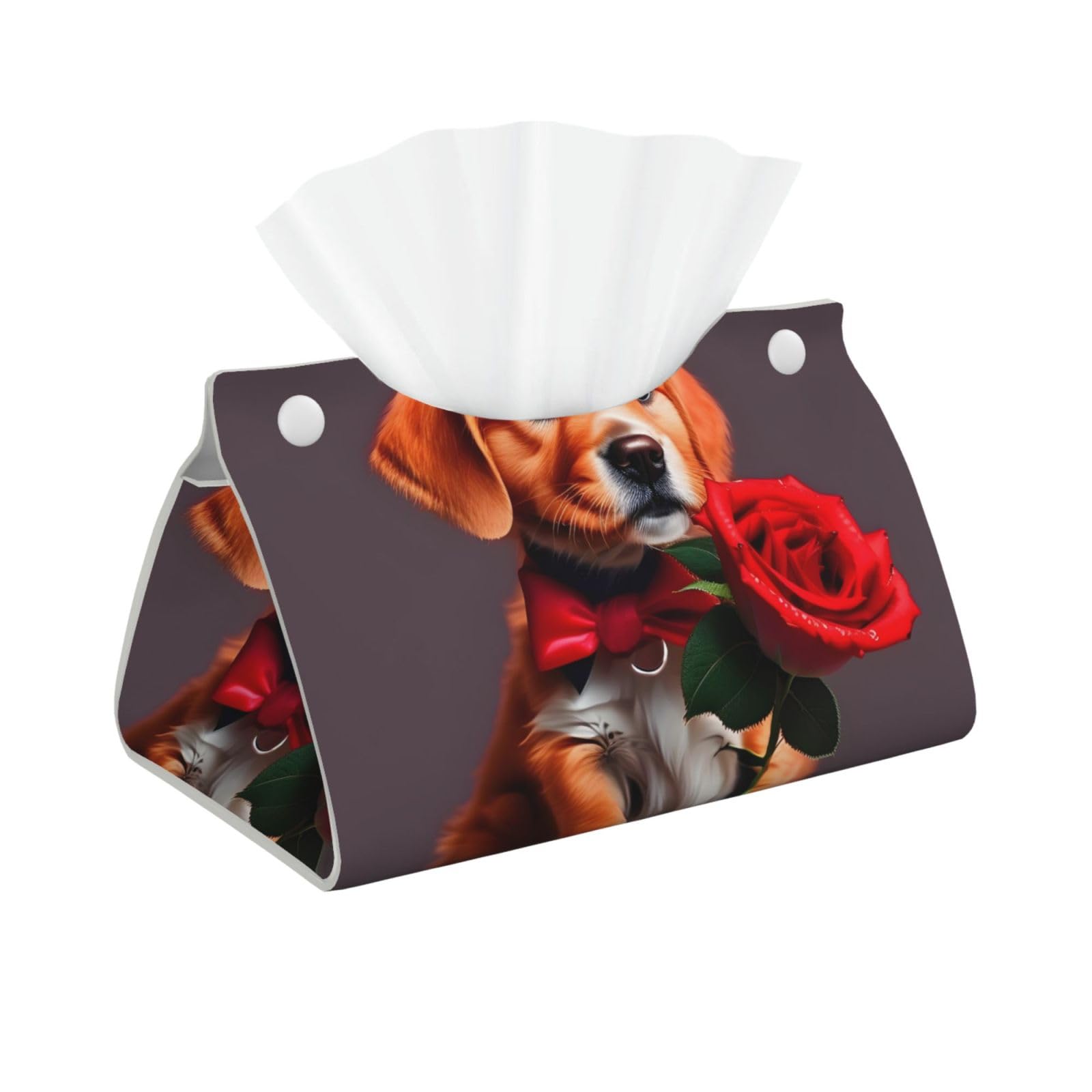 Gentleman-like dog Long Leather Tissue Box Cover-Waterproof PU Leather Tissue Holder for Bathroom, Decorative Rectangular Tissue Case