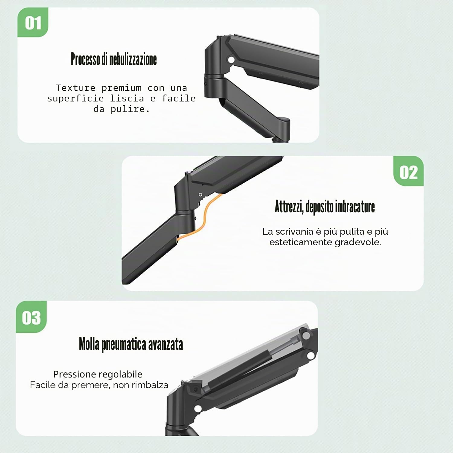 Supporto Doppio Monitor Scrivania，Adatto Per Schermi Led Lcd Da 13 a 32 Pollici, Con Inclinazione e Rotazione Ergonomiche Regolabili, Dimensioni Vesa 75x75-100x100 Mm, Supporta Un Peso Da 2 a 10 Kg