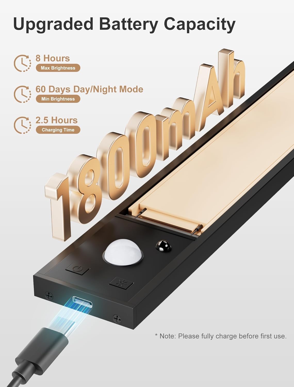 Iluminación debajo del gabinete, 70 luces LED con sensor de movimiento para interiores, paquete de 3 luces magnéticas regulables para armario, luces recargables que funcionan con pilas, luces