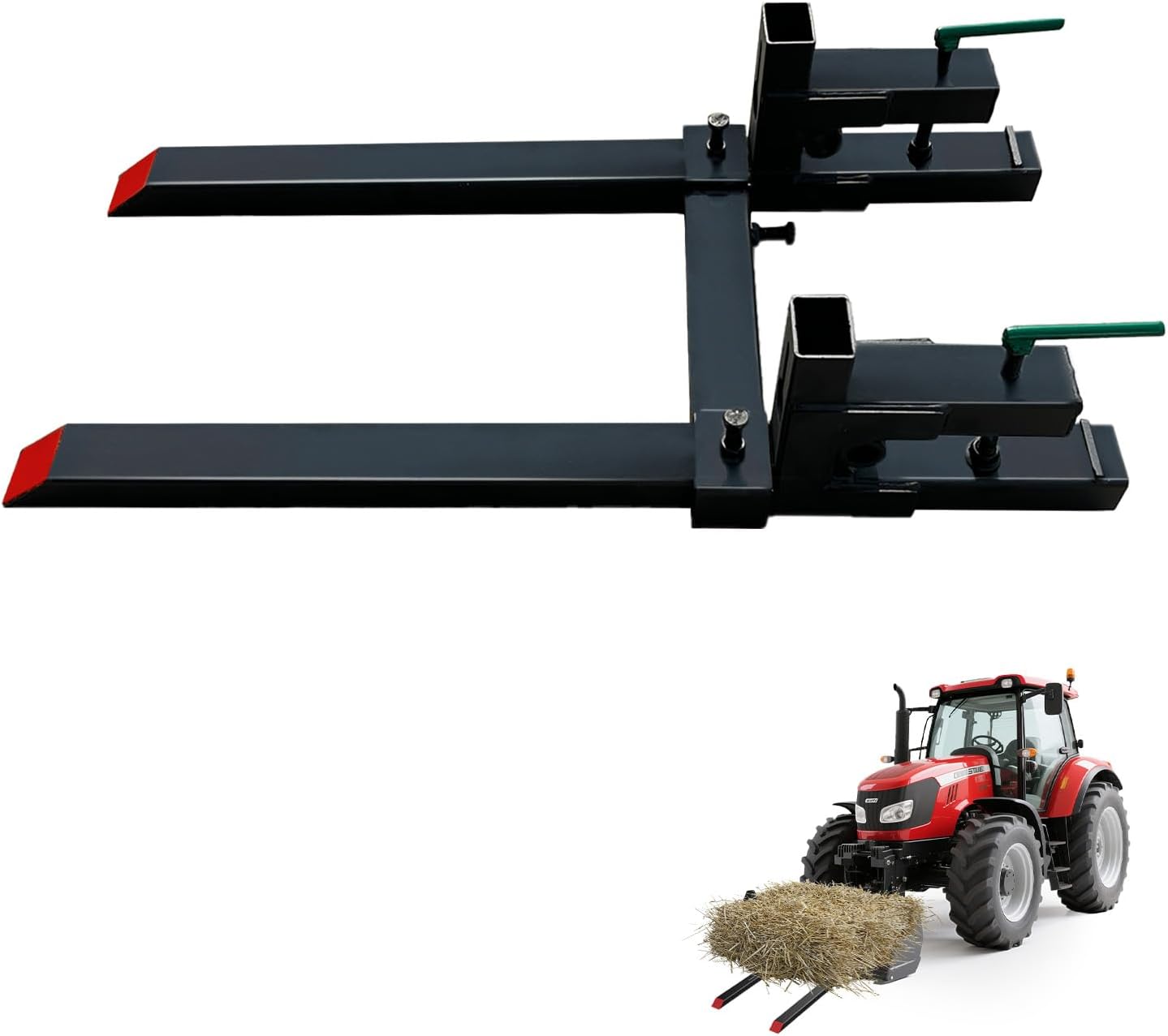GarveeTech 43 in Clamp On Pallet Forks, 2000 LB Heavy Duty Bucket Forks with Adjustable Stabilizer Bar, Quick Attach for Tractor Attachments, Skid Steer & Loader Bucket
