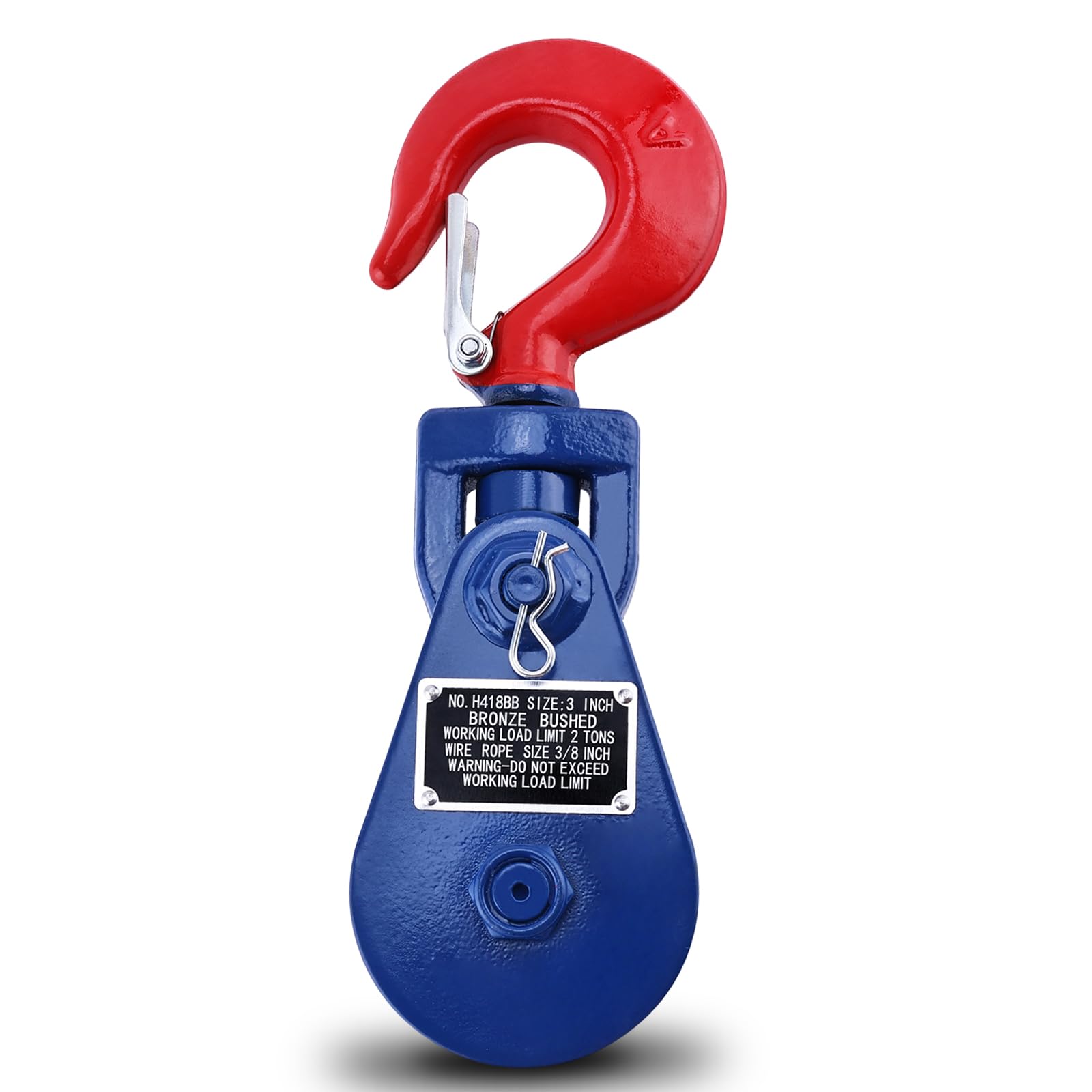 BTSHUB 2 Ton Snatch Block with Swivel Hook and Latch, 3" Sheave 3/8" Wire Rope, Single Sheave, Wrecker Roll Back Recovery Tow Trucks