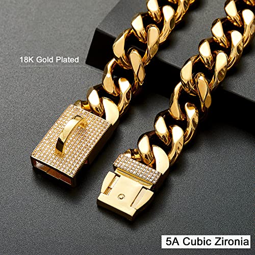 Gold Chain Dog Collar 19mm with Diamond Buckle Bell & Bone Tag Stainless Steel Chain Collars Cuban Link Dog Collar Designer Bling Puppy Necklace (19mm, 14″) Gold Chain Dog Collar 19mm with Diamond Buckle Bell & Bone Tag Stainless Steel Chain Collars Cuban Link Dog Collar Designer Bling Puppy Necklace (19mm, 14″)