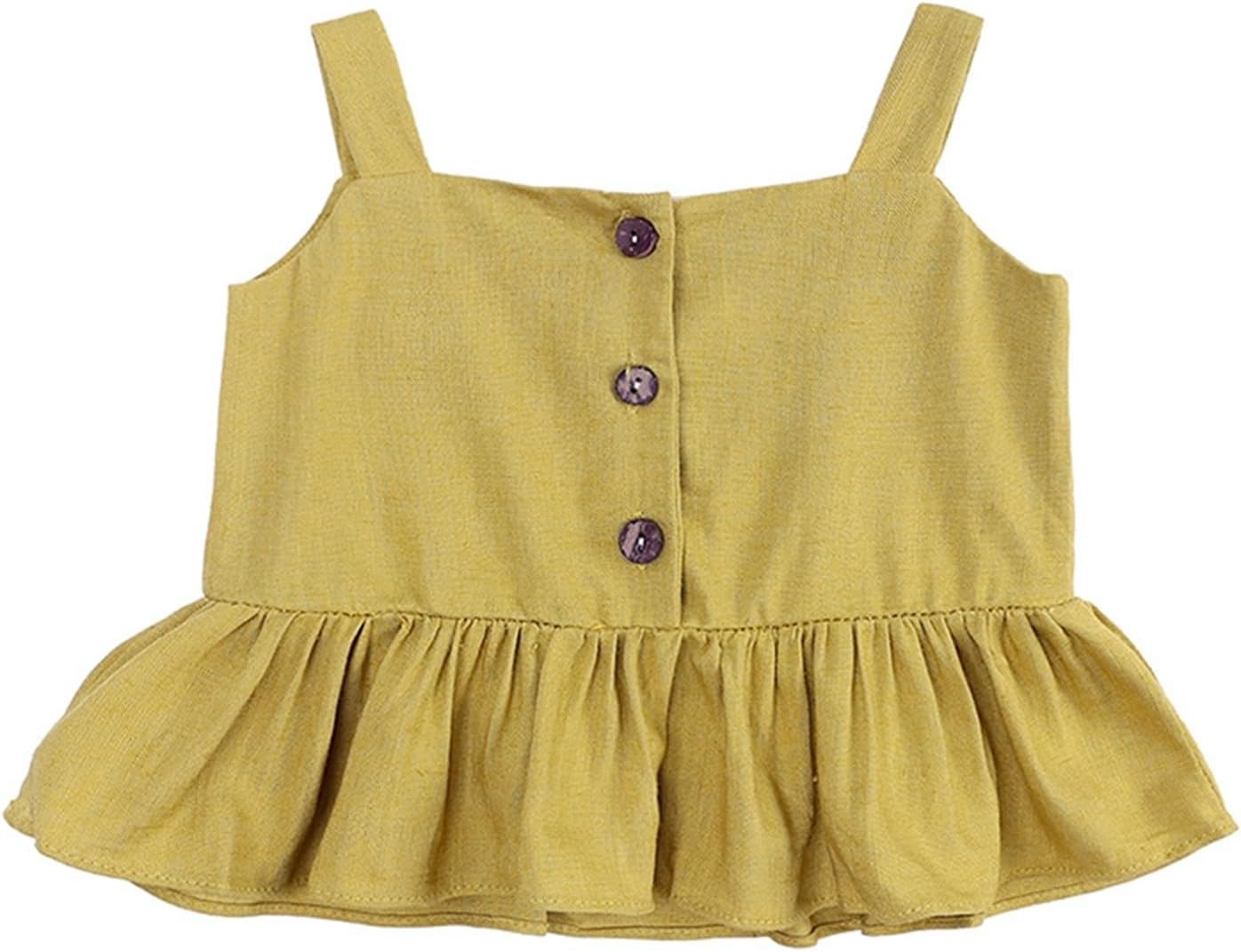 Cotton and Linen Baby Girls Summer Top Four Corner Ruffled Shorts Girls Two Baby Clothes Teen Girl Crop Tops