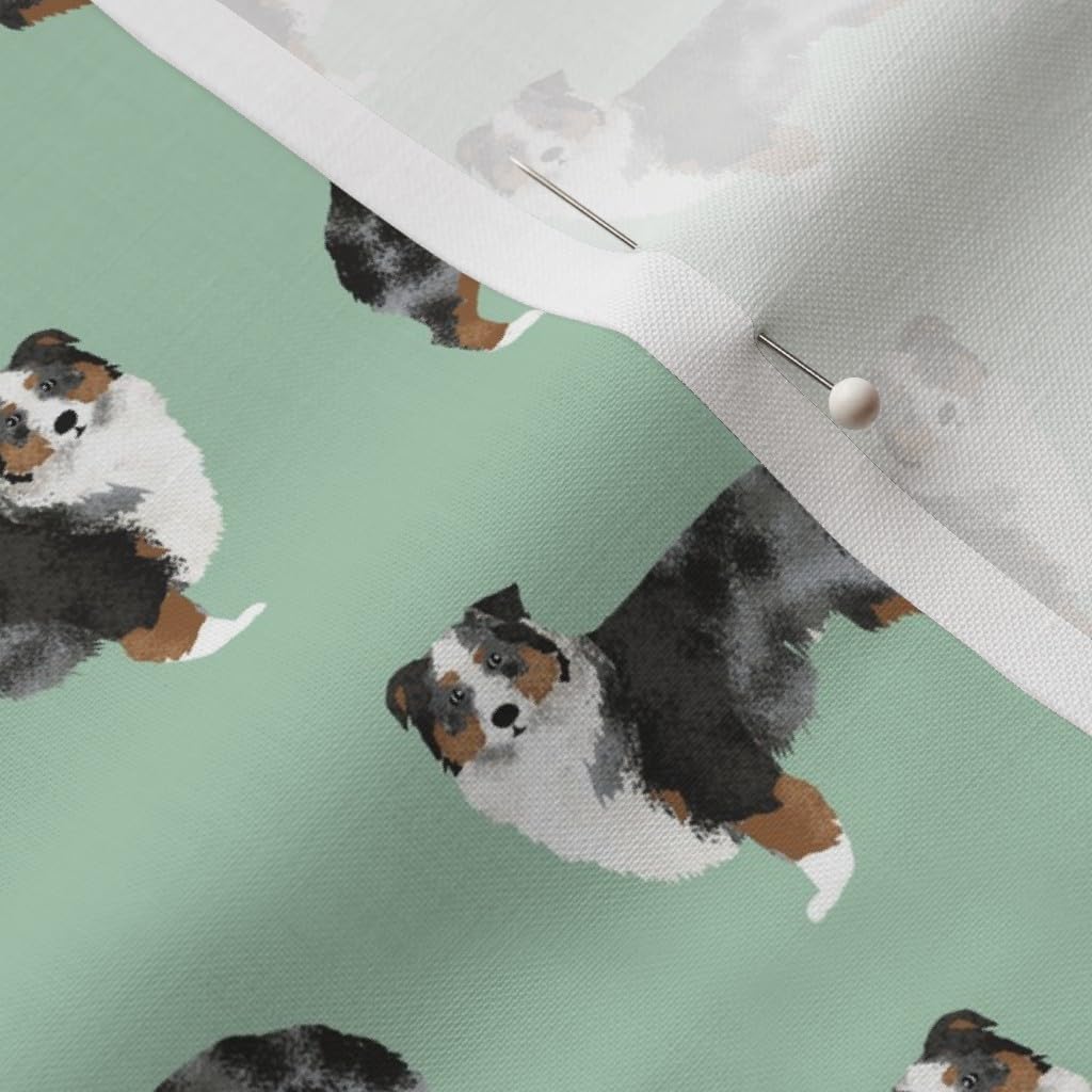 Spoonflower Fabric - Australian Shepherds Dogs Mint Aussie Cute Sweet Breeds Shepherd Printed on Petal Signature Cotton Fabric by The Yard - Sewing Quilting Apparel Crafts Decor