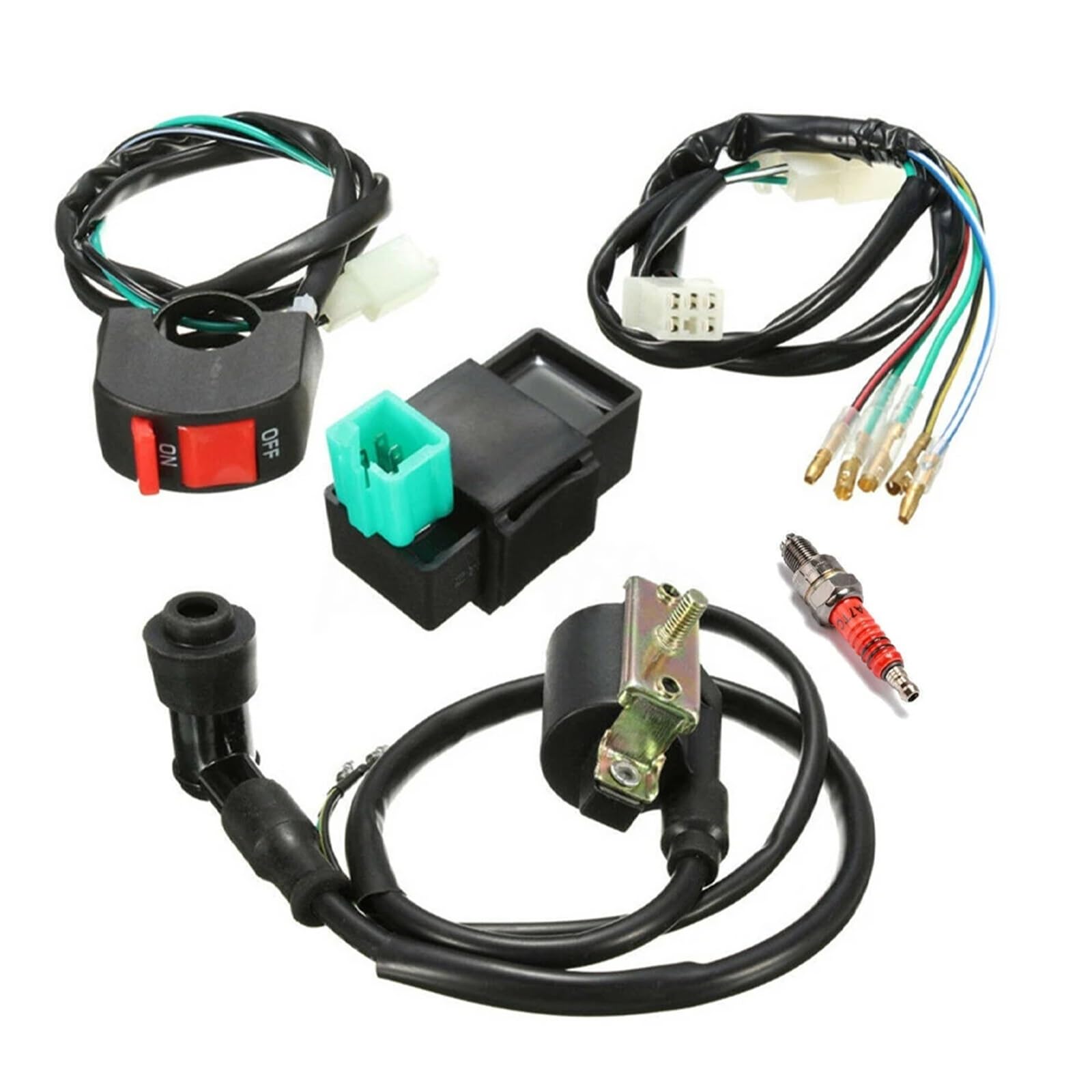 5 pezzi/set cablaggio interruttore on-off bobina CDI scintilla per kit candela per 110 125 140 per cc per pit bike ATV