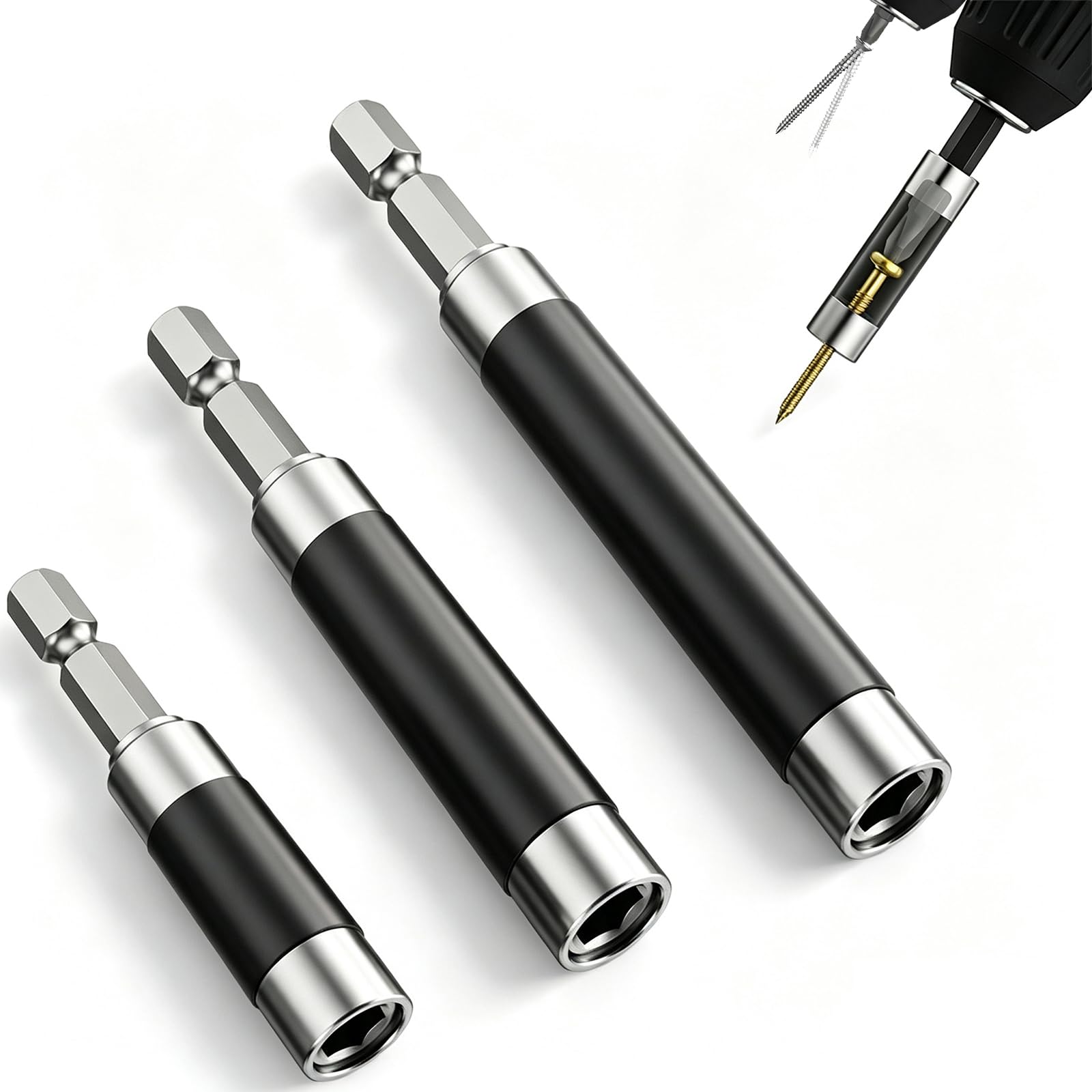 3 Pack Anti-Tilt Screw Bit Holder for Drill (3.15/4.72/5.51 Inch)
