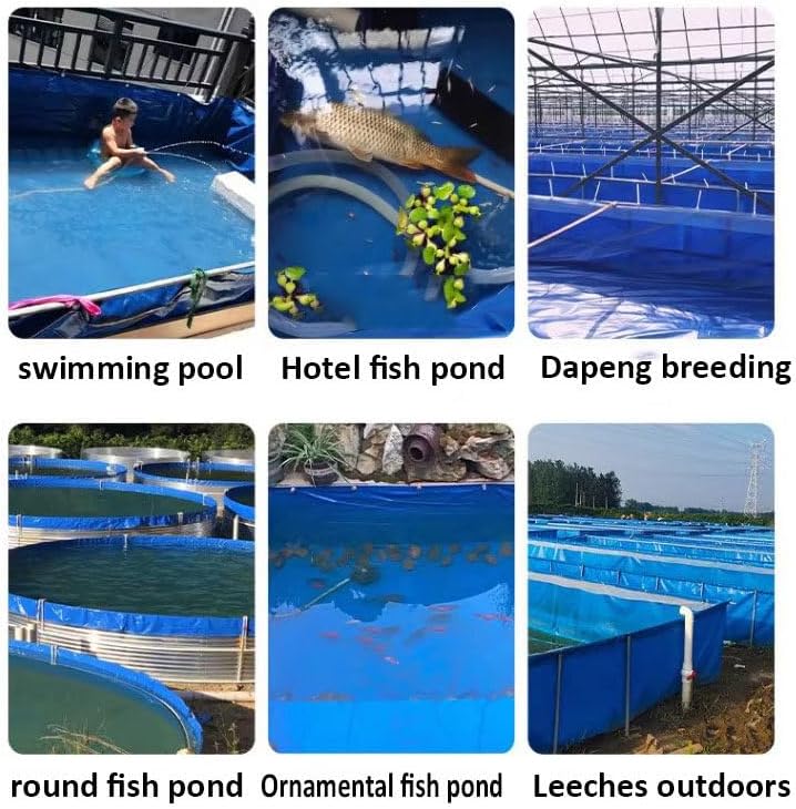 Aquaculture Water Tank Cistern Steel Frame Multifunction PVC Canvas,Folding PVC Fish Pond with Steel Frame, Drain Valve, Outdoor Breeding Tank for Koi & Goldfish, Portable Canvas Fish Pond,