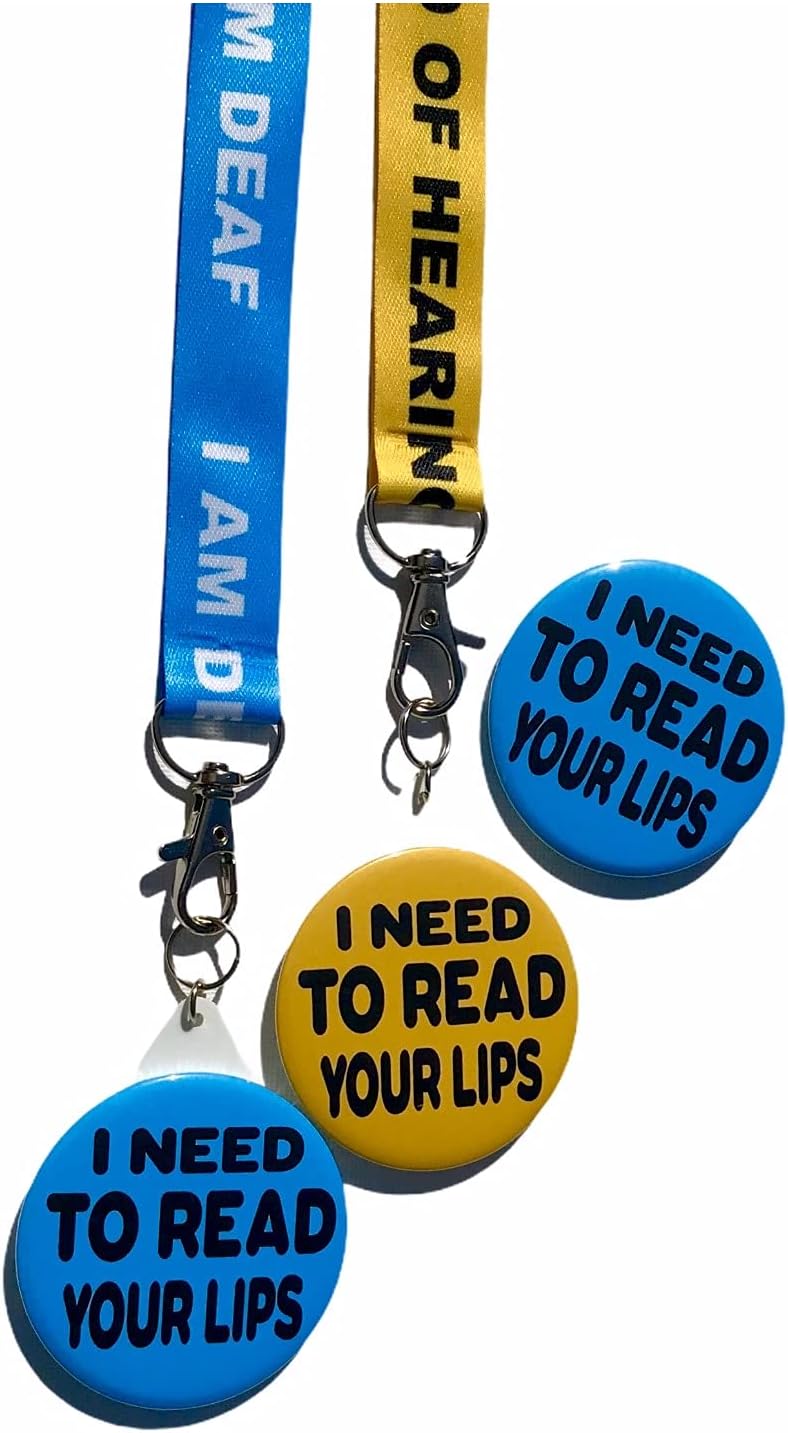 I Need To Read Your Lips Pin Badge OR a Badge on a Lanyard, Deaf Aware neck strap with badge, Hearing Impaired, Lip readers awareness, HoH