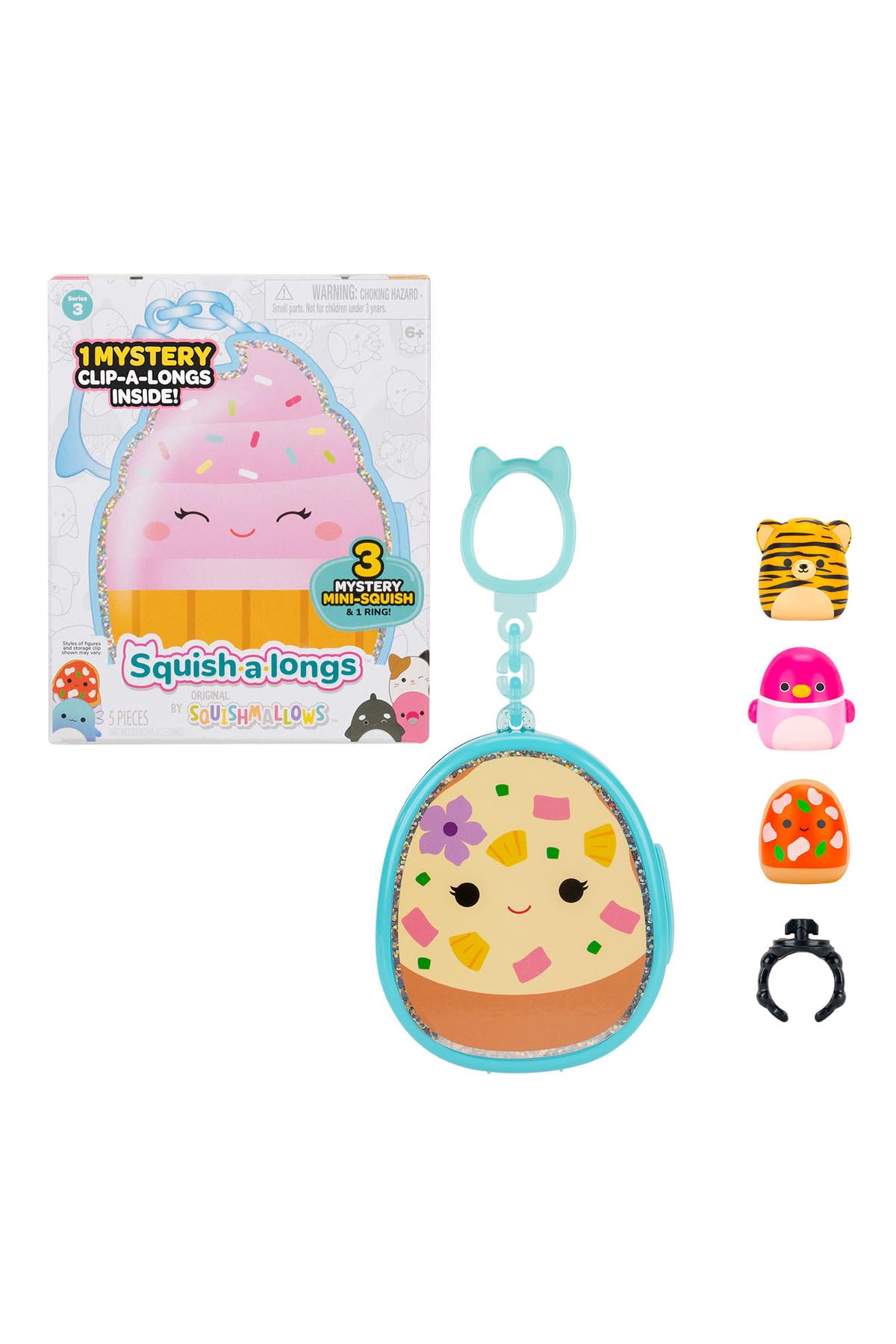 Squishmallows Squish-a-longs 3 Figür + Yüzük Çantalı Sürpriz Paket Seri 3 AL007