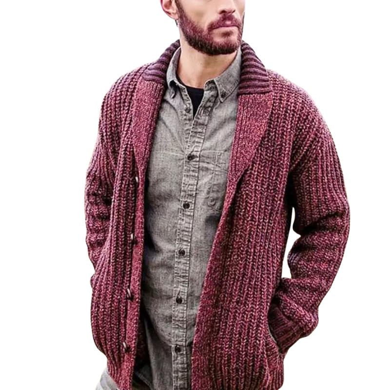 bifanxi Men's Shawl Collar Knitted Sweater with Buttons Slim Fit Cardigan for Autumn and Winter | Pink | S-picture-46