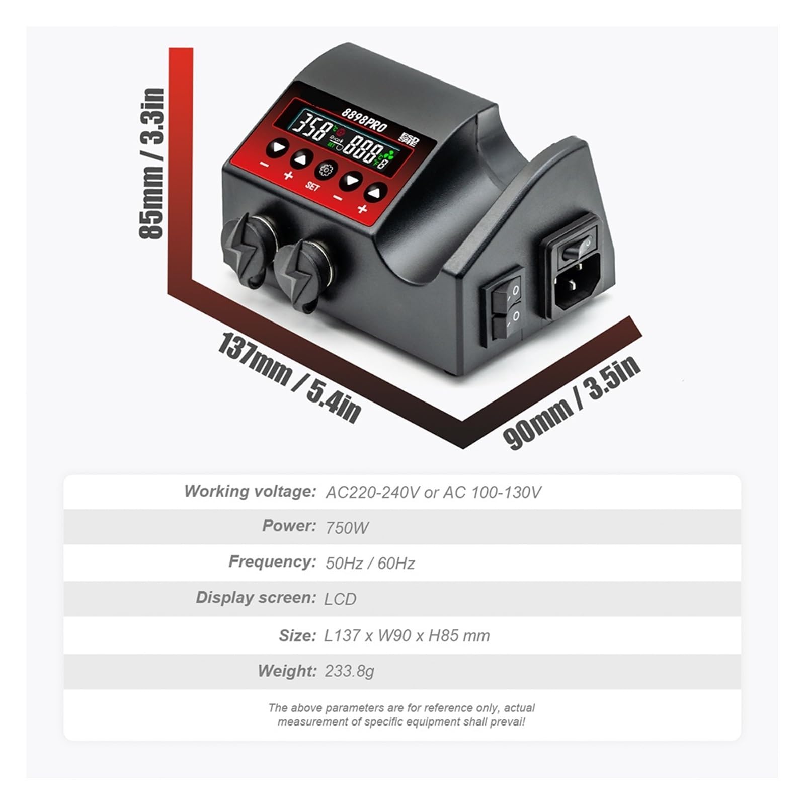 750W New 8898Pro 2 In 1 Soldering Station LCD Display Adjustable Temperature Air Flow Control BGA SMD IC Welding Rework Tool(110/V)