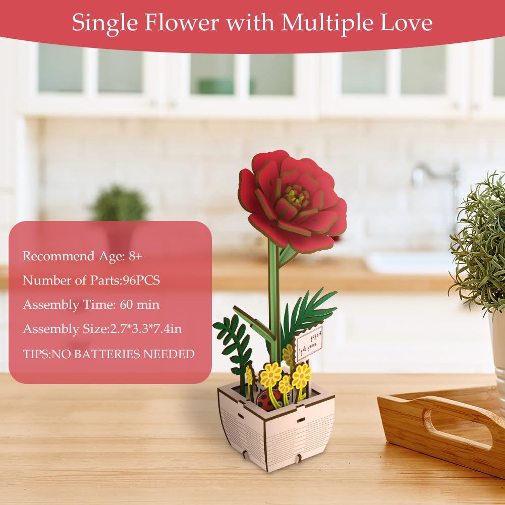 ROWOOD Doe-het-zelf houten 3D-puzzel, kunstbloemen