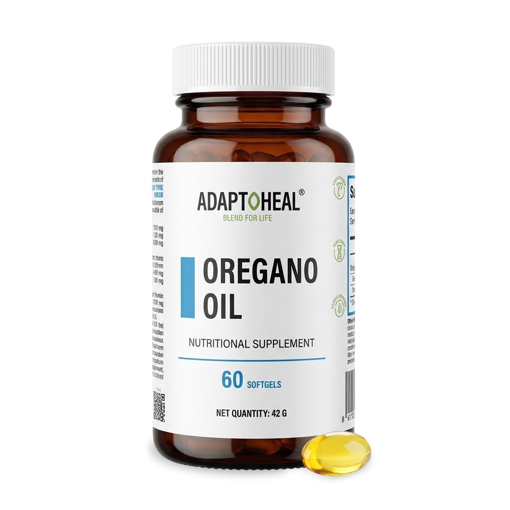 Adaptoheal Aceite de Orégano Silvestre - 60 Cápsulas Blandas con Aceite de Oliva Virgen Extra - Apoyo al Sistema Inmunitario y Bienestar Digestivo - Vegano y Sin Gluten - Dosis para 2 meses