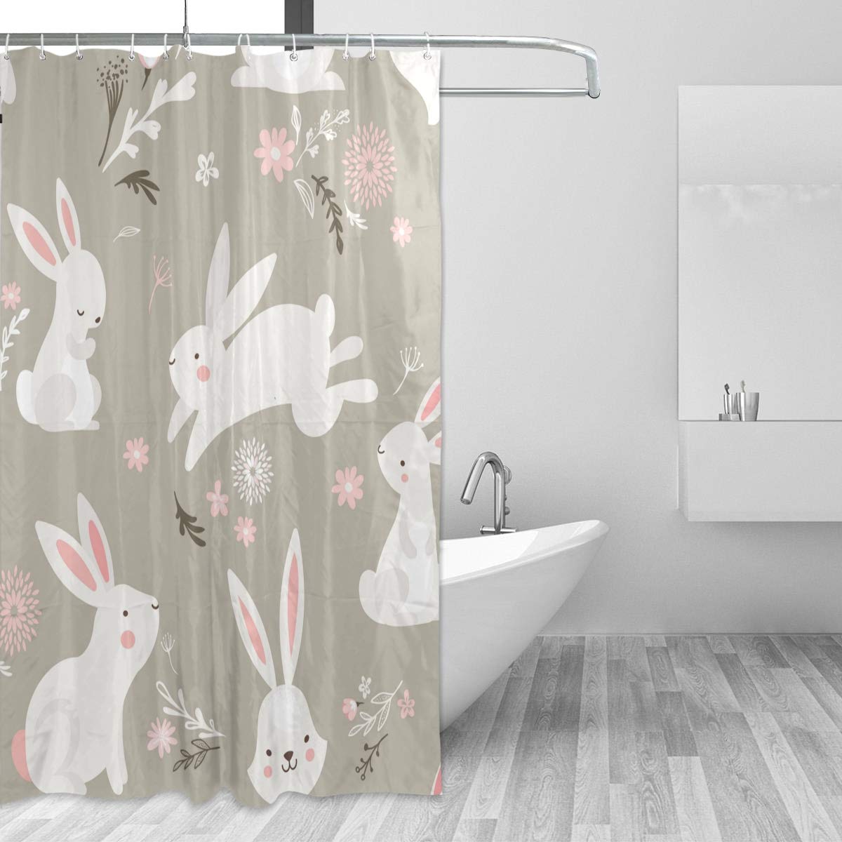 Tenda Da Doccia Con Coniglietti Pasquali, 183x183 Cm, Poliestere Impermeabile, Con 12 Ganci, Decorazione Bagno Primaverile - 2