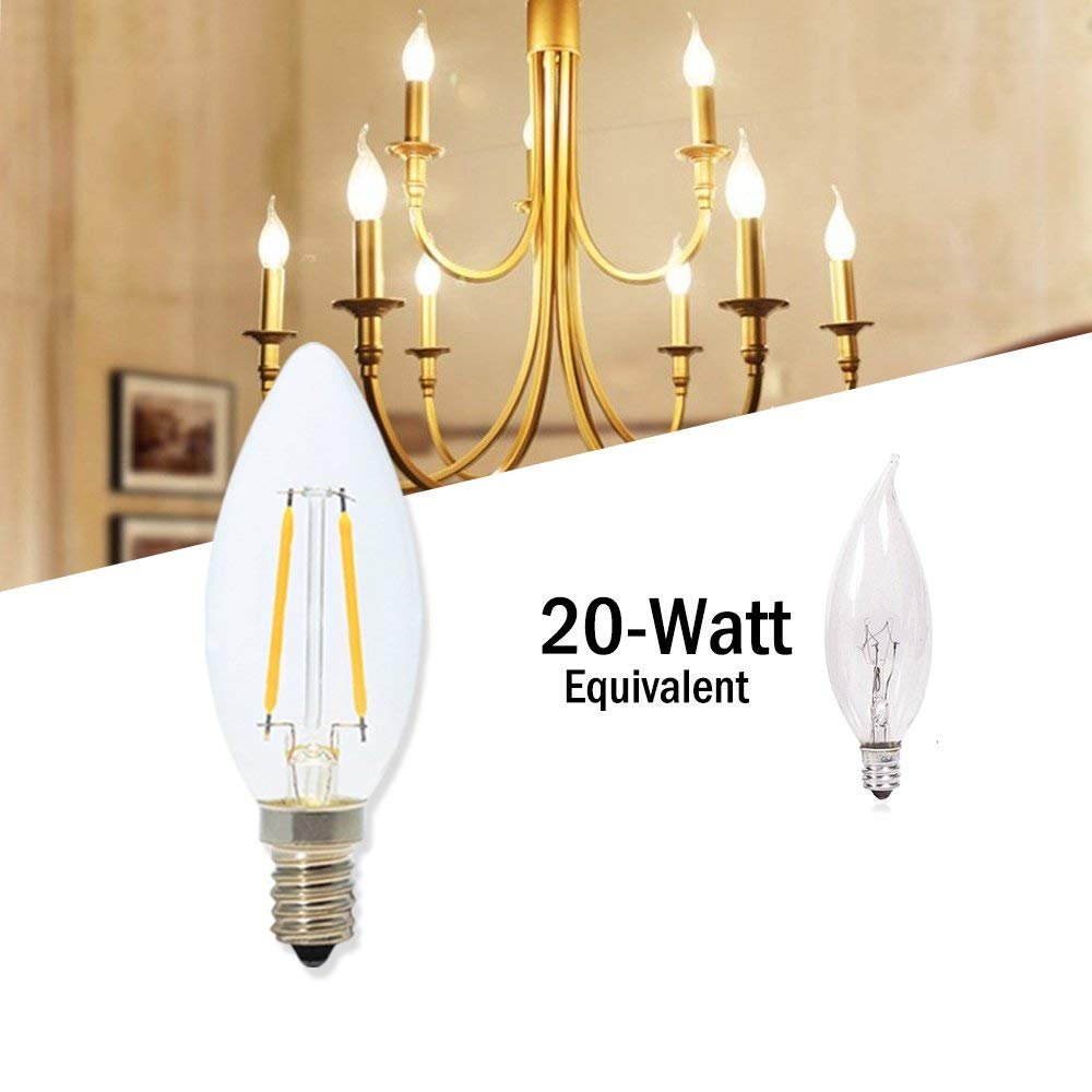 Bombillas led Bombilla LED Edison E14, 2 W, C35, Vela, Blanco cálido, 2700 K, ángulo de Haz 360 ​​Grados, Paquete 10 Equivalente a 20 incandescente