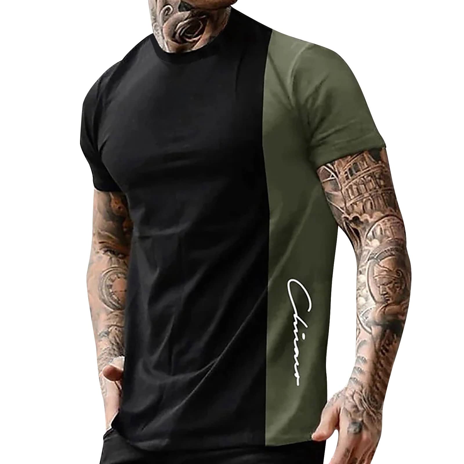 GenericMen's T Shirt Graphic Color Block Round Neck Clothing 3D Printing Outdoor Leisure Short Sleeved Retro Fashion Designer Shirt for Men Short Sleeve