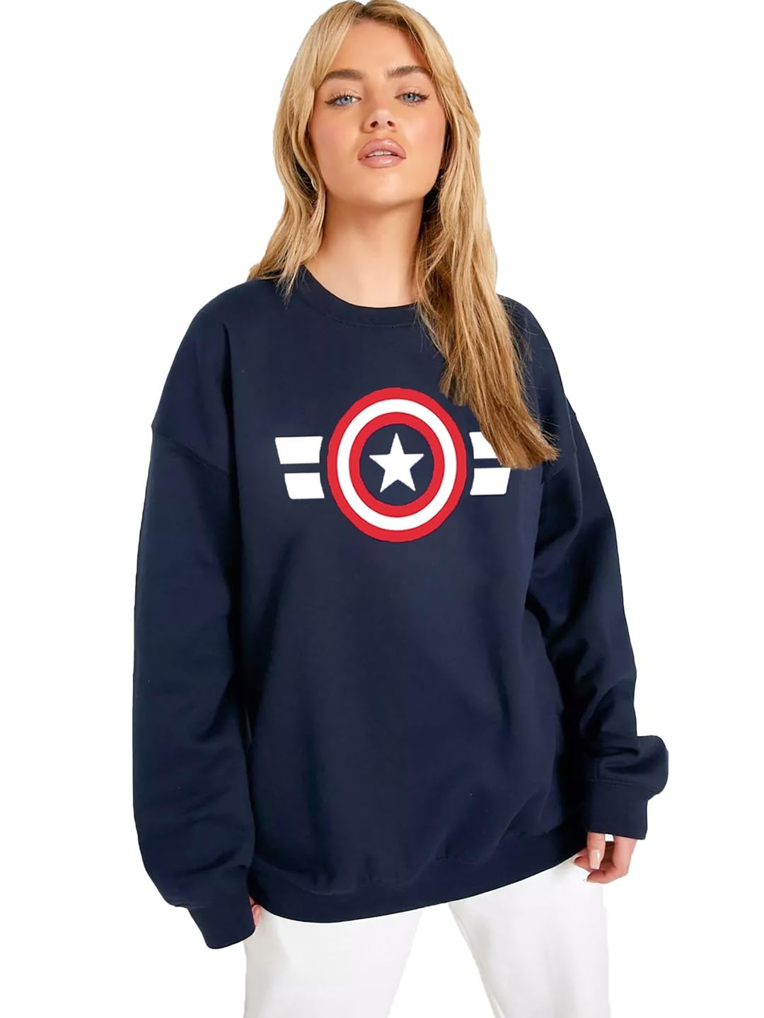 LEOTUDE Women Graphic Print Navy Loose Fit Sweatshirt Material Loopknit-picture-31