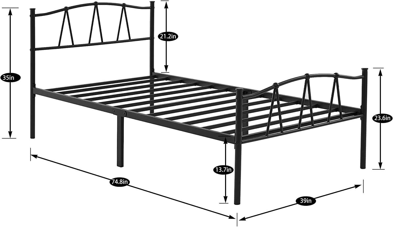 VECELO 14" Twin Size Metal Platform Bed Frame with Vintage Headboard/Mattress Foundation/No Box Spring Needed