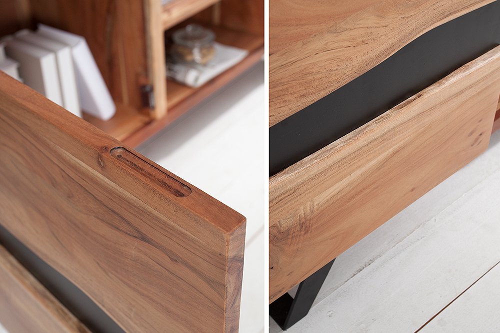 invicta INTERIOR Massives TV Board Amazonas 160cm Akazie Baumkante Metall schwarz Massivholz Fernsehschrank Wohnzimmerschrank TV-Schrank