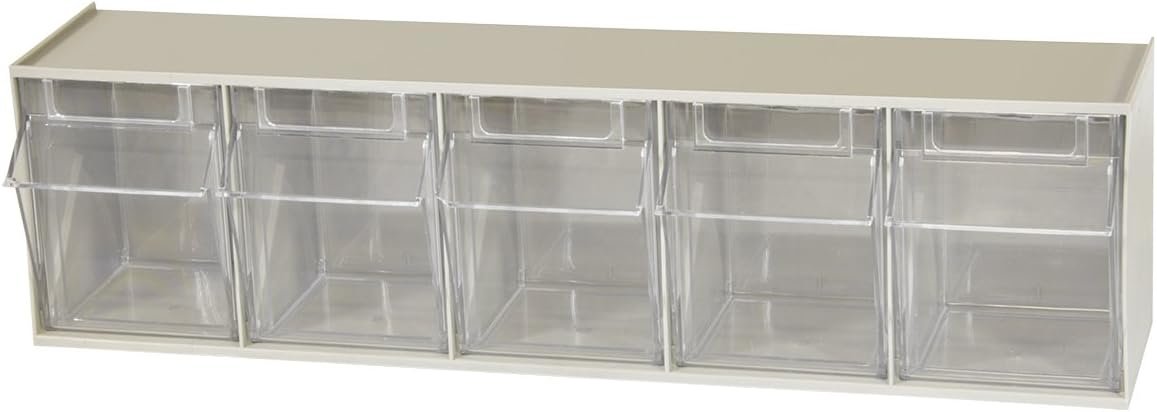 Akro-Mils 06705 TiltView Horizontal Plastic Organizer Storage System Cabinet with 5 Tilt Out Bins, (23-5/8-Inch Wide x 6-1/2-Inch High x 5-5/8-Inch Deep), Stone 5 Drawers