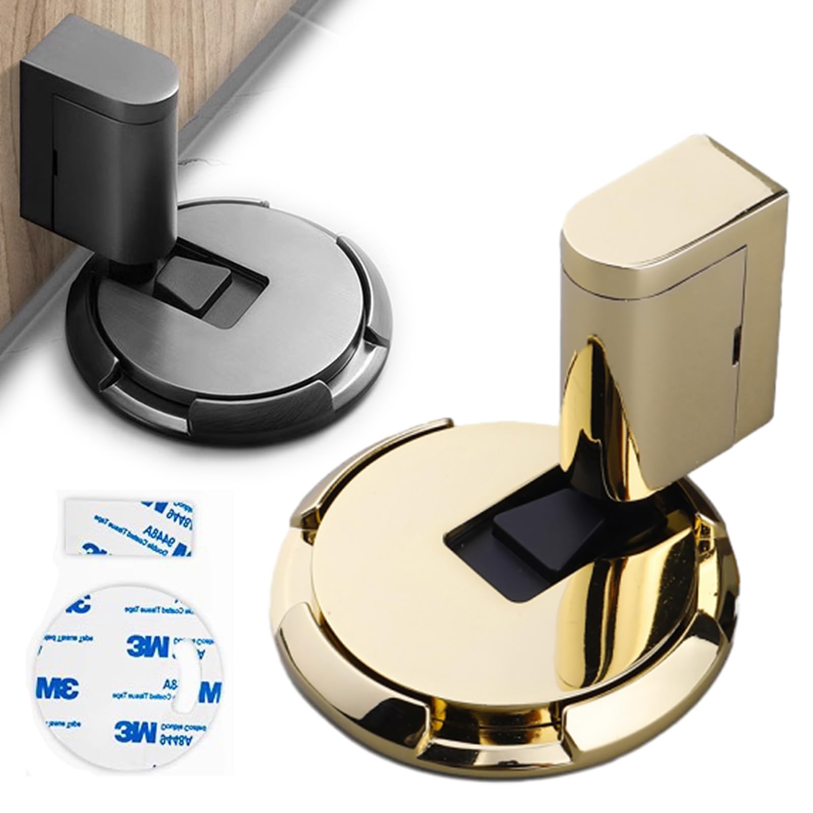 Tope magnético para puerta, tope magnético para puerta de montaje en suelo, resistente, sin taladro, soporte de puerta de altura ajustable para huecos de puerta de 3 a 4 pulgadas de alto, tope de