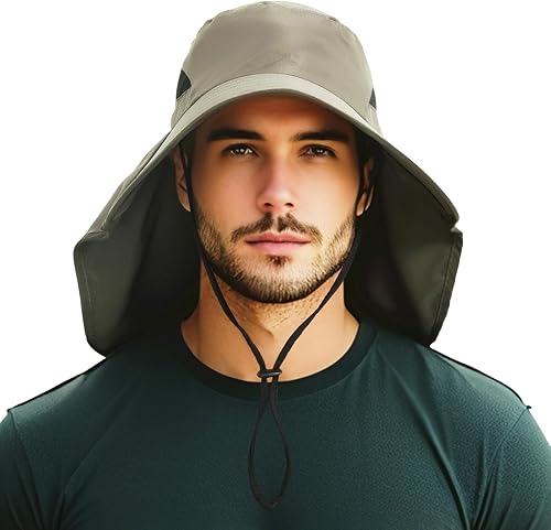 HLLMAN Sombrero de ala súper ancha, protección UPF 50+, sombrero de pescador impermeable para pesca, senderismo, campamento, nailon transpirable y