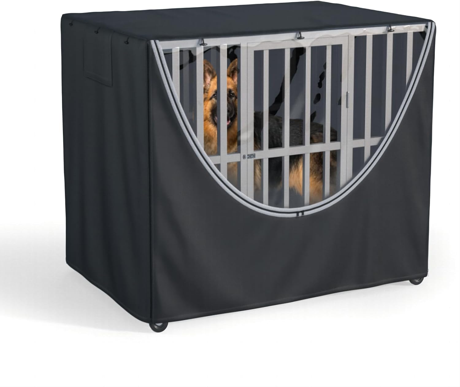 Dog Cage Cover for 48 Inch Crates - 900D Oxford Fabric with Transparent Windows & 4-Side Zippers, Waterproof Windproof All-Weather Protection for Large Dog Kennels (Cage Not Included)