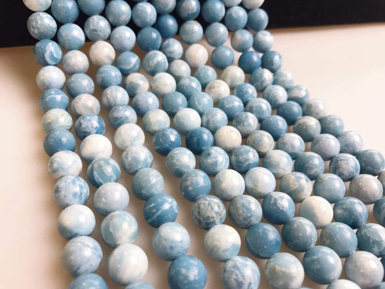 JM Design Larimar Quartz Smooth Polished Round Shape Loose Gemstone Beads Size 14mm 15.5" Strand for Jewelry Making, Arts and Craft