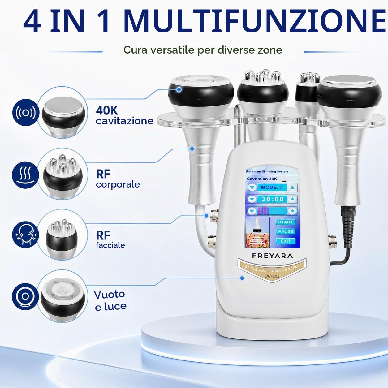 Freyara 4-in-1 40K Ultrasonic Radio Macchina Cavitazione Radiofrequenza Dispositivo Bellezza Corpo Viso Braccia Vita Pancia Gambe