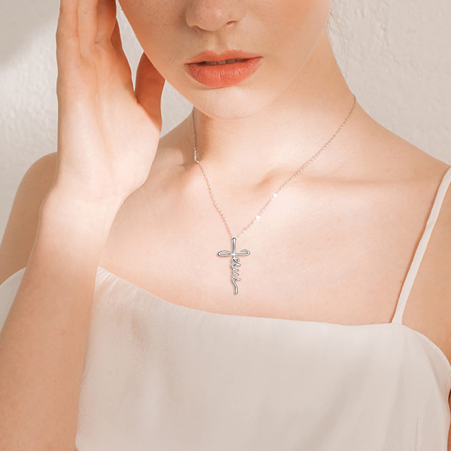 VONALA Jesus Halskette 925 Sterling Silber Jesus Kreuz Anhänger Halskette Dragonfly Schmuck Christliche Geschenke für Frauen