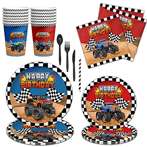 Neasyth 192Pcs Monster Large Truck Birthday Party Supplies Serves 24 Monster Large Truck Plates Napkins Knives Forks Spoons Straws Monster Large Truck Birthday Decorations Truck Party Favors For Kids #TOP14