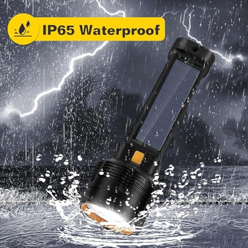 Image of Rechargeable LED Solar Torches, USB Rechargeable Torch, 1200 mAh Bright Flashlight with 3 Lighting Modes, Portable IPX4 Waterproof LED Torches for Camping /Emergency