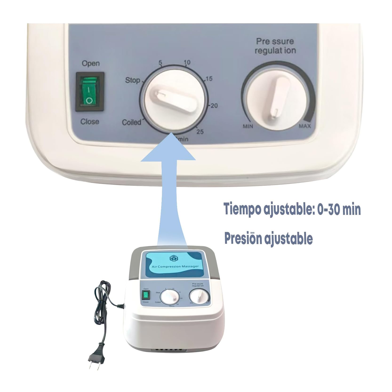 Massaggiatore Elettrico a Compressione ad Aria, Massaggiatore Pneumatico, 6 Camere d'Aria Pressoterapia Linfodrenaggio con Funzione di Cronometraggio, Grigio