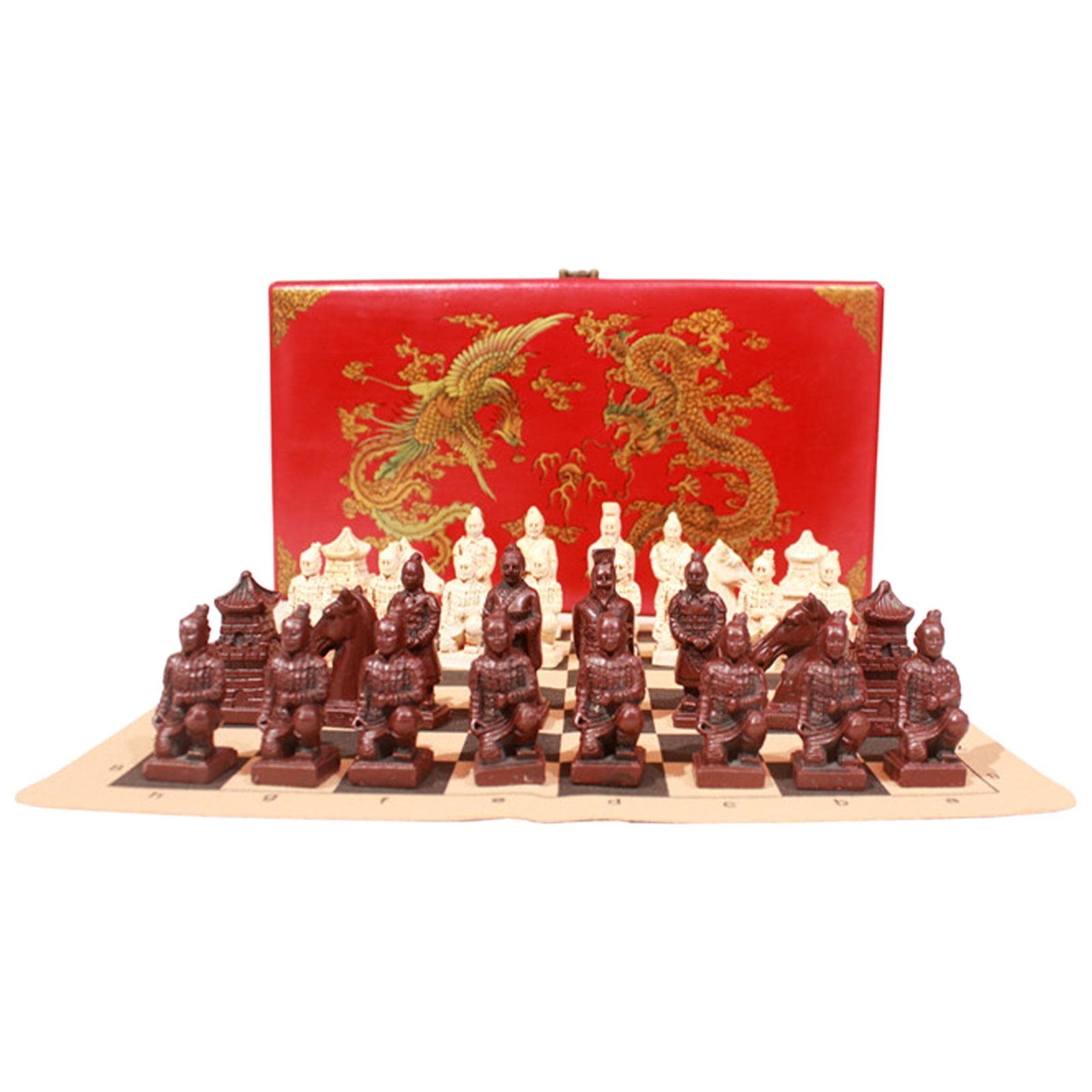 Chinese Characters International Chess Set Portable Deluxe Pieces Hand Crafted Resin Chessmen with Storage Case for Adults- Middle