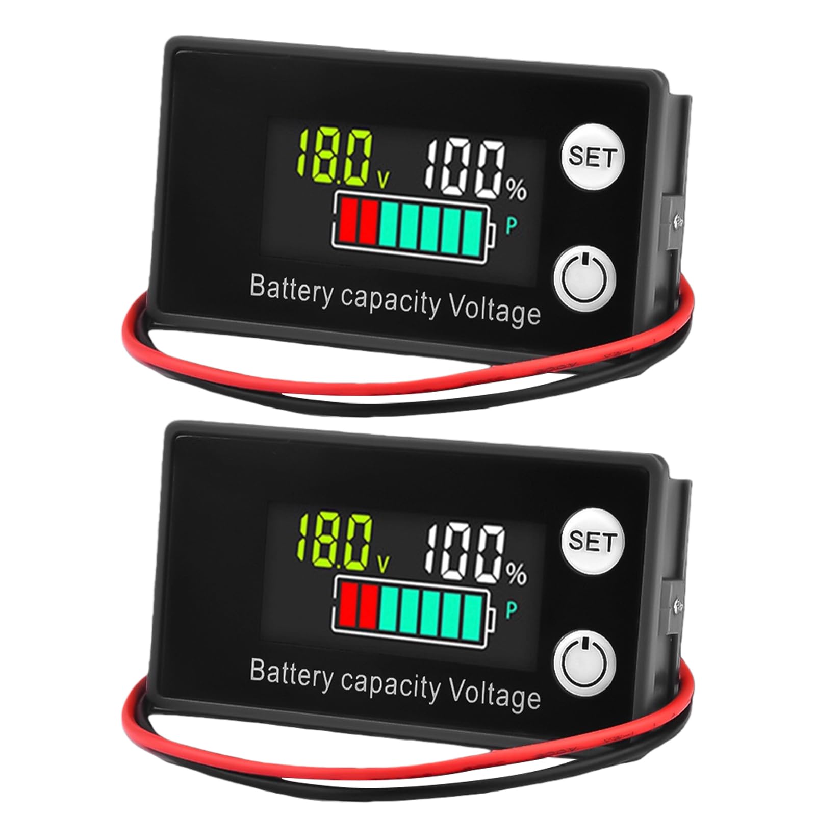 2 monitor di capacità della batteria, 12 V, 24 V, 36 V, 48 V, 60 V, 72 V, 84 V, multicolor LCD, DC8-100 V, allarme di temperatura con indicatore di alta precisione, per auto, camper, barca