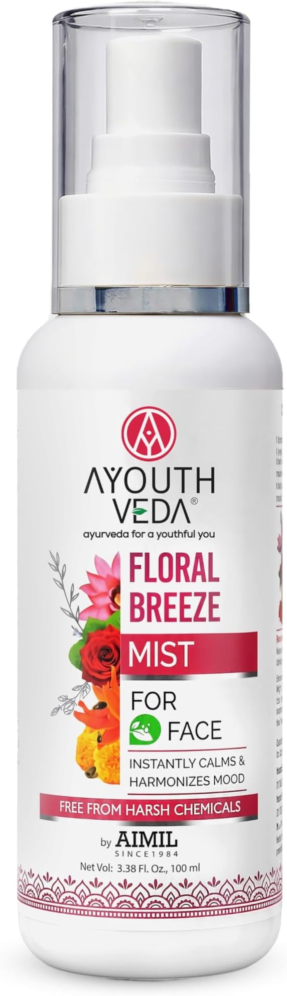 Ayouthveda Floral Breeze Face & Body Mist For Men & Women | Hydrates & Refreshes the Skin | Also Work As Makeup Setter |Free From Harsh chemicals | (Pack Of 1-100ml)