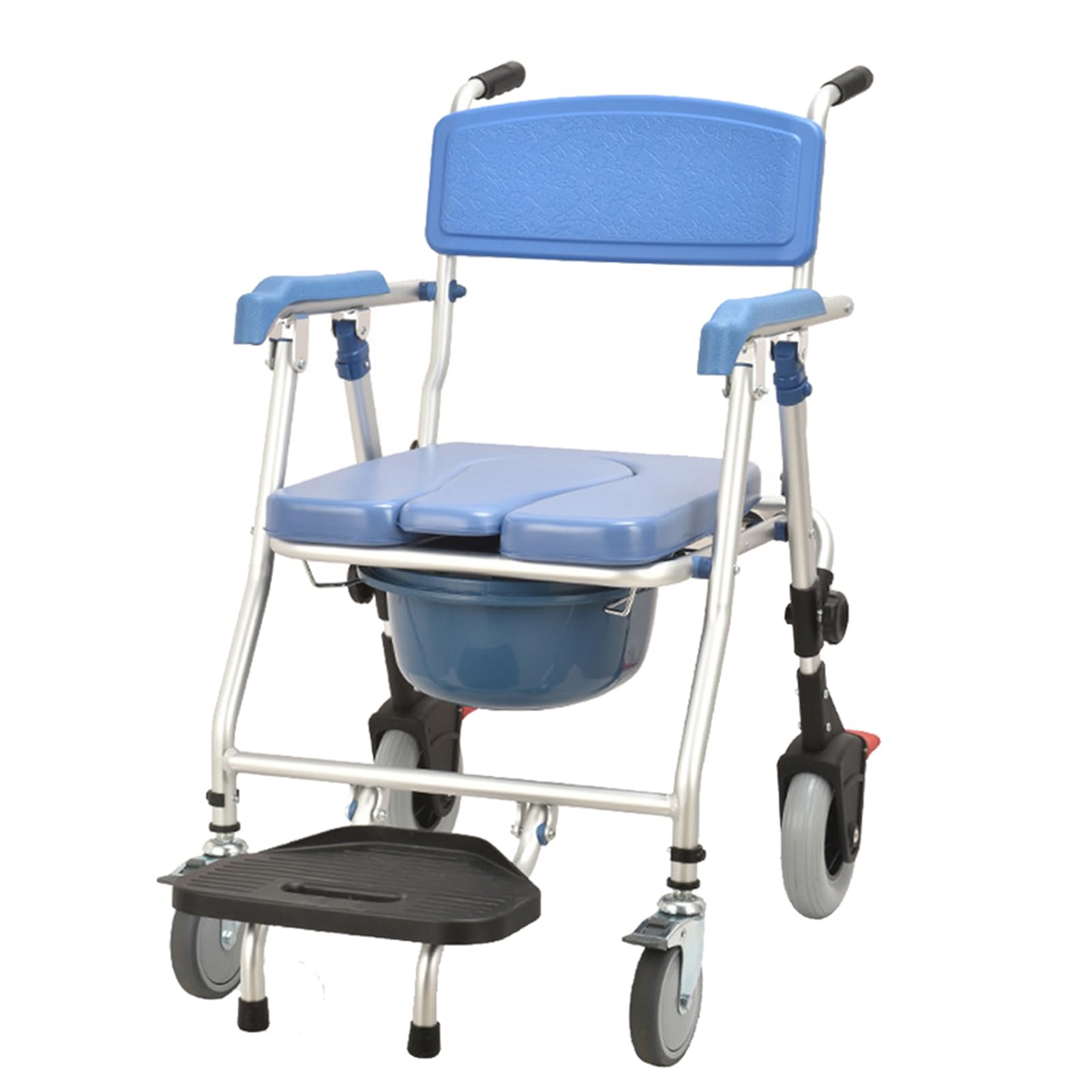 Silla de ducha para ancianos con ruedas, silla plegable con reposabrazos y reposapiés, diseño portátil, capacidad de peso de 120 kg, ideal para baño y mesita de noche