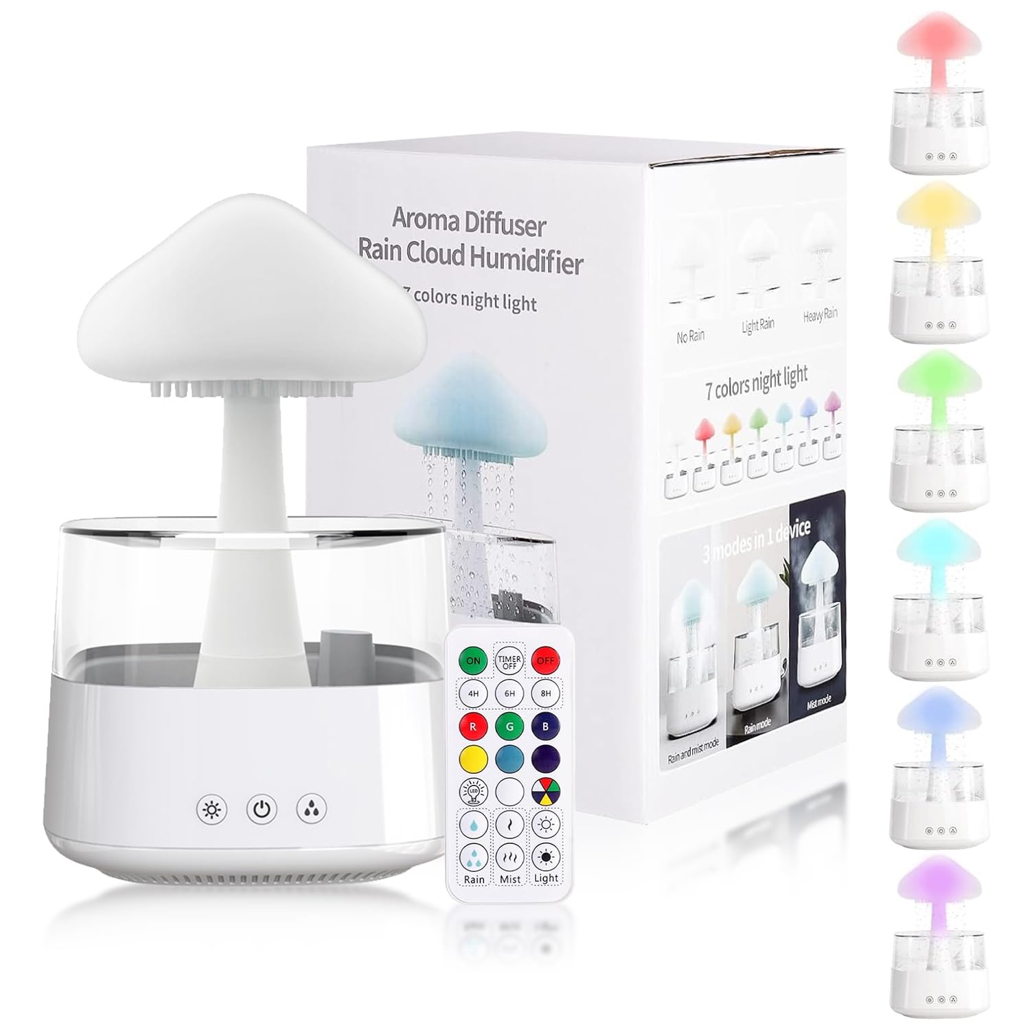 Humidificateur Nuage de Pluie, 450ML Rain-Cloud humidificateur avec 7 lumières LED de Couleur pour Maison, Bureau, Chambre, la Relaxation, Dormir (Blanc)