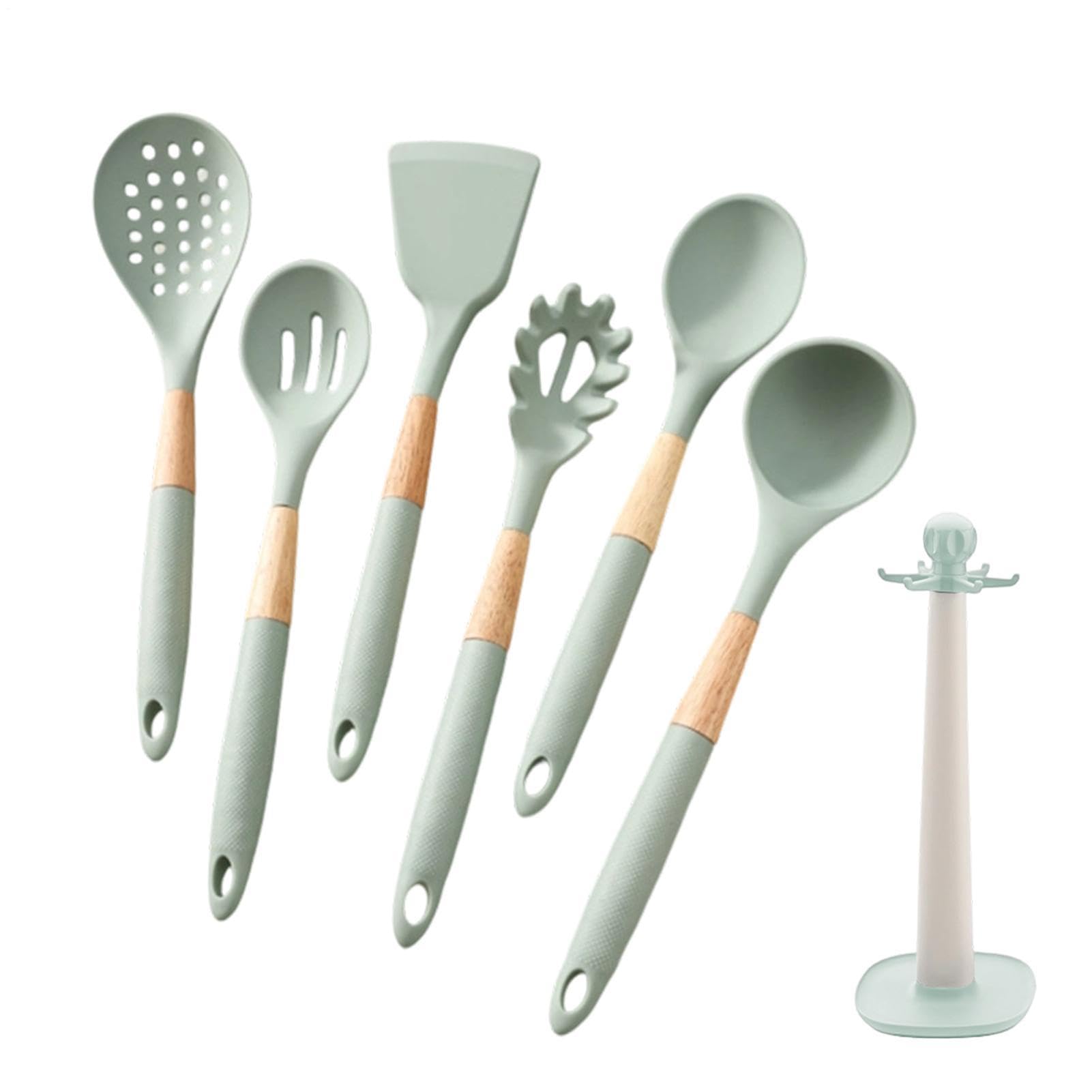 Utensili da Cucina in Silicone 7 Pezzi con Manico Lungo Resistente al | Set di Spatole e Utensili da Cucina per Pentole Antiaderenti, Raschiare, Cuocere al Forno,