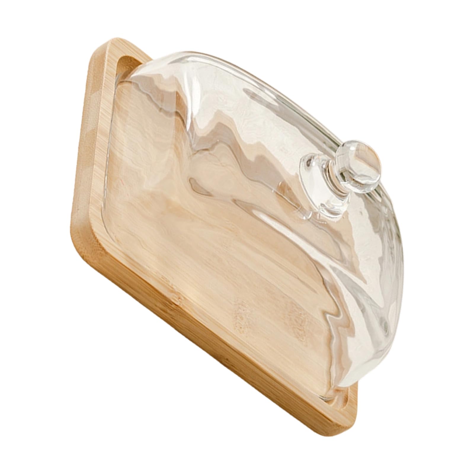 NVOQILIN Wooden Serving Tray with Glass Cloche for Pastry and Butter Storage Cheese Display and Preservation Platter Wooden Cake Tray with Lid