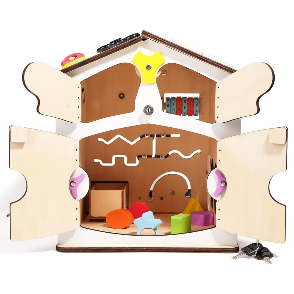 Casa Occupata in Legno Montessori, Cubo Sensoriale per Bambini con Serrature e Chiusure
