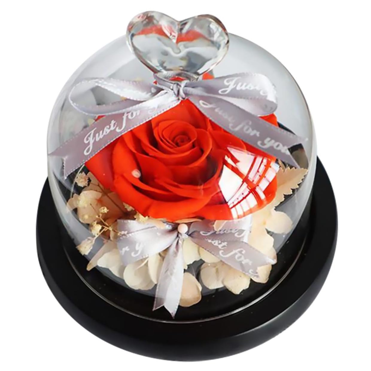 Homoyoyo Romantische Konservierte mit Rotem Herz Unsterbliche Blumen Dekoration für Valentinstag Glasglocke mit Sockel Langlebiges Material Wohndeko Zufällige Farbe Zufällige Farbe