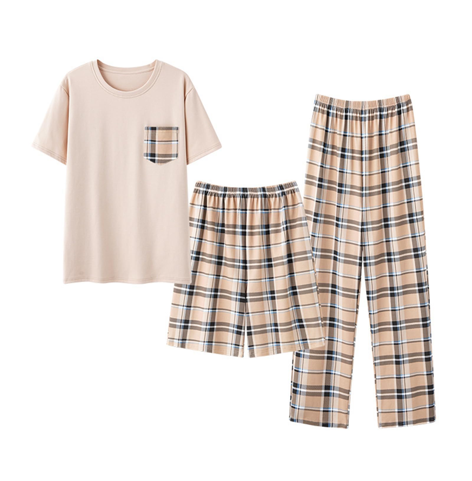 Pigiama da Uomo 3-PCS Set Modal Classic Girocollo Manica Corta Plus Size Pjs Set